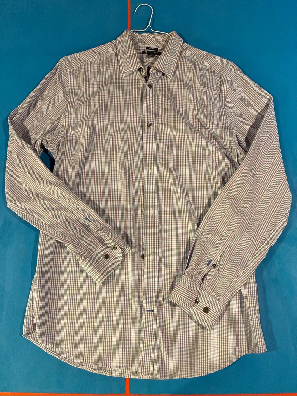 GAP Men's Plaid Button-Down Shirt - Light Blue & Pink